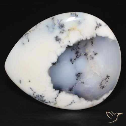 159.38ct Натуральный Белый с черным Дендритный агат, Форма груши, Непрозрачный
