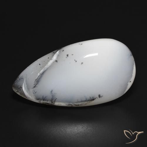 28.02ct Натуральный Белый с черным Дендритный агат, Форма груши, Непрозрачный