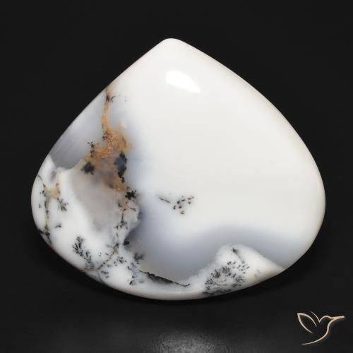 34.61ct Натуральный Белый с черным Дендритный агат, Форма груши, Непрозрачный