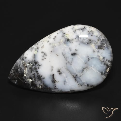 29.38ct Натуральный Белый с черным Дендритный агат, Форма груши, Непрозрачный