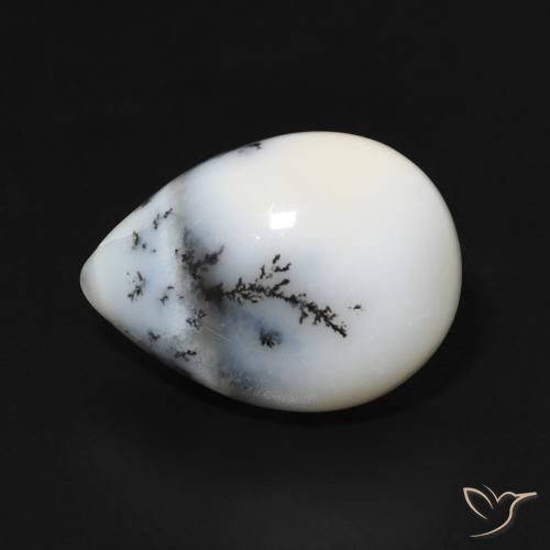4.99ct Натуральный Белый с черным Дендритный агат, Форма груши, Непрозрачный
