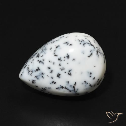 4.41ct Натуральный Белый с черным Дендритный агат, Форма груши, Непрозрачный