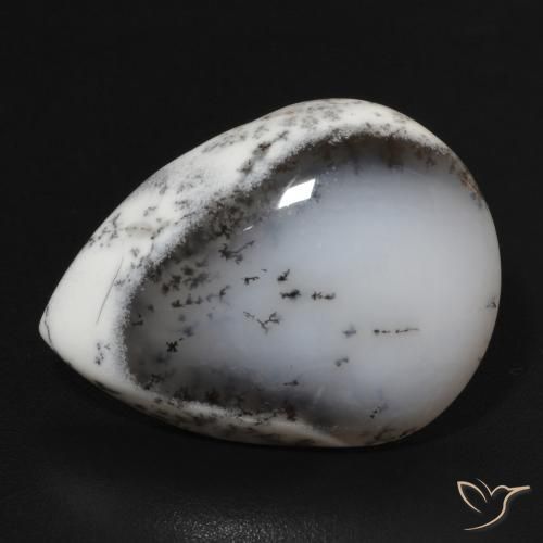 10.99ct Натуральный Белый с черным Дендритный агат, Форма груши, Непрозрачный