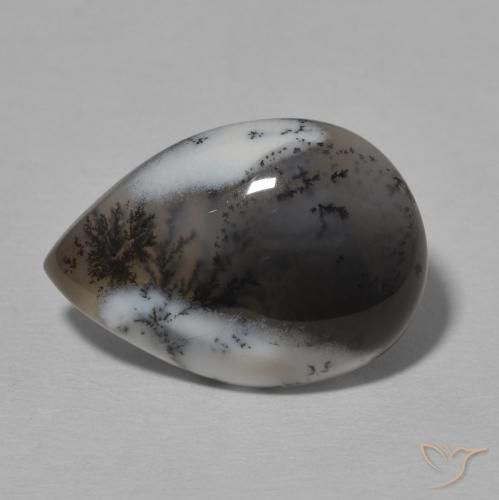 7.78ct Натуральный Белый с черным Дендритный агат, Форма груши, Непрозрачный