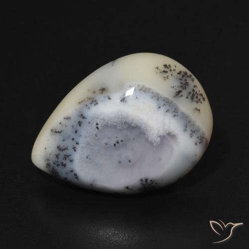 6.75ct Натуральный Белый с черным Дендритный агат, Форма груши, Непрозрачный