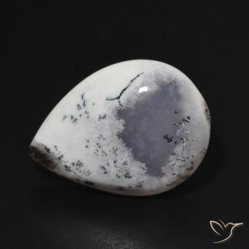 7.82ct Натуральный Белый с черным Дендритный агат, Форма груши, Непрозрачный