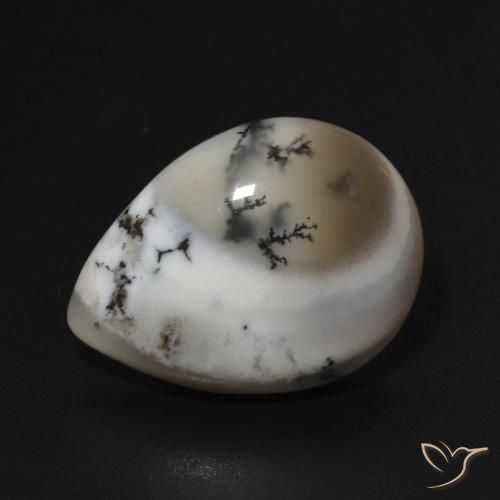 7.15ct Натуральный Белый с черным Дендритный агат, Форма груши, Непрозрачный