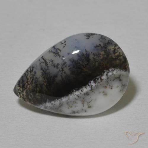 5.41ct Натуральный Белый с черным Дендритный агат, Форма груши, Непрозрачный