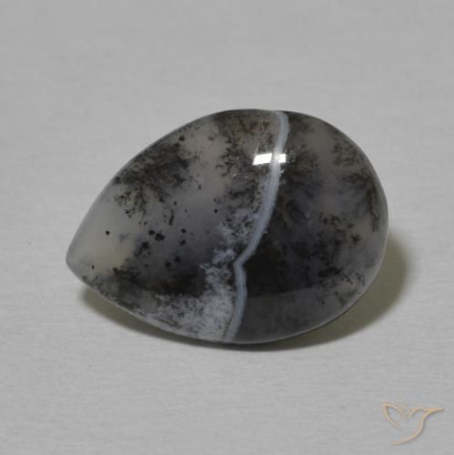 3.76ct Натуральный Белый с черным Дендритный агат, Форма груши, Непрозрачный