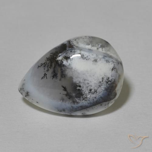 8.42ct Натуральный Белый с черным Дендритный агат, Форма груши, Непрозрачный