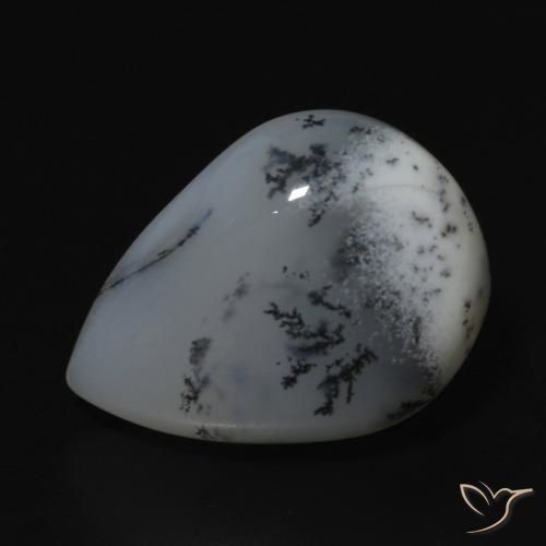 9.52ct Натуральный Белый с черным Дендритный агат, Форма груши, Непрозрачный