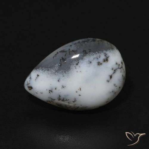 3.07ct Натуральный Белый с черным Дендритный агат, Форма груши, Непрозрачный