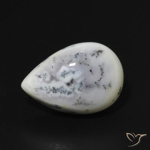 2.90ct Натуральный Белый с черным Дендритный агат, Форма груши, Непрозрачный