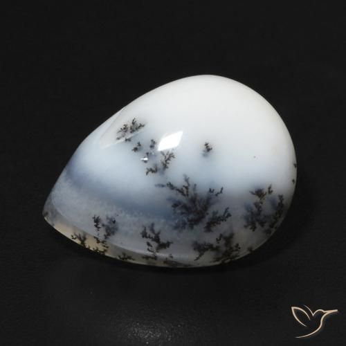 5.00ct Натуральный Белый с черным Дендритный агат, Форма груши, Непрозрачный