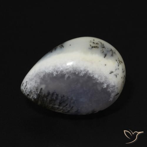 4.92ct Натуральный Белый с черным Дендритный агат, Форма груши, Непрозрачный