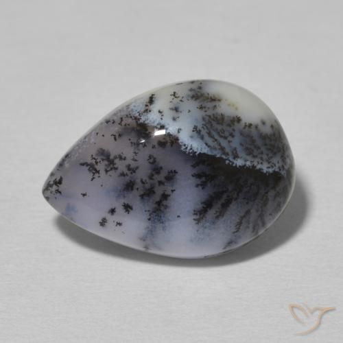 4.80ct Натуральный Белый с черным Дендритный агат, Форма груши, Непрозрачный