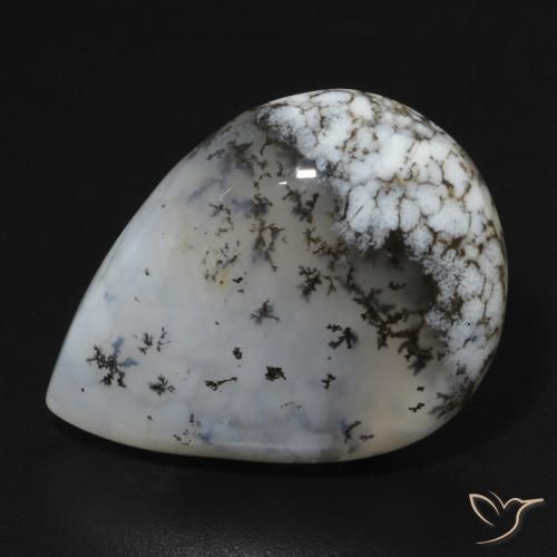 11.07ct Натуральный Белый с черным Дендритный агат, Форма груши, Непрозрачный