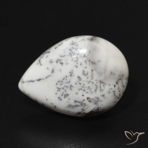 3.81ct Натуральный Белый с черным Дендритный агат, Форма груши, Непрозрачный