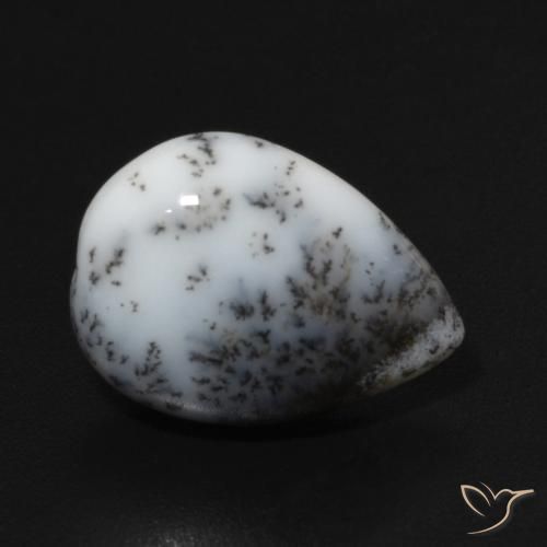 4.35ct Натуральный Белый с черным Дендритный агат, Форма груши, Непрозрачный