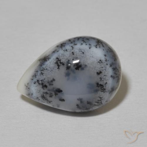 4.51ct Натуральный Белый с черным Дендритный агат, Форма груши, Непрозрачный