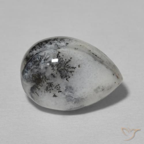 4.99ct Натуральный Белый с черным Дендритный агат, Форма груши, Непрозрачный