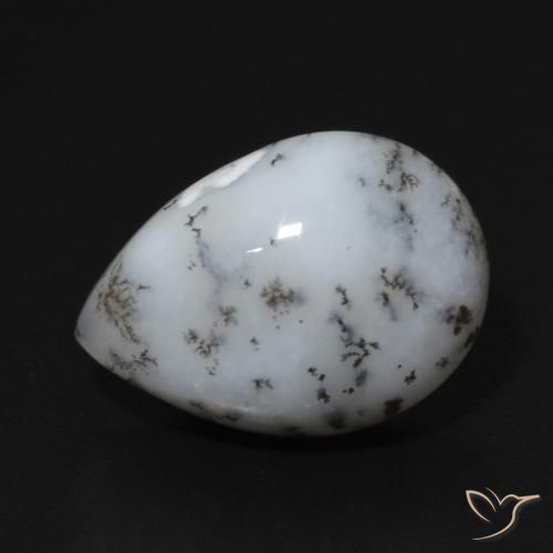 5.47ct Натуральный Белый с черным Дендритный агат, Форма груши, Непрозрачный