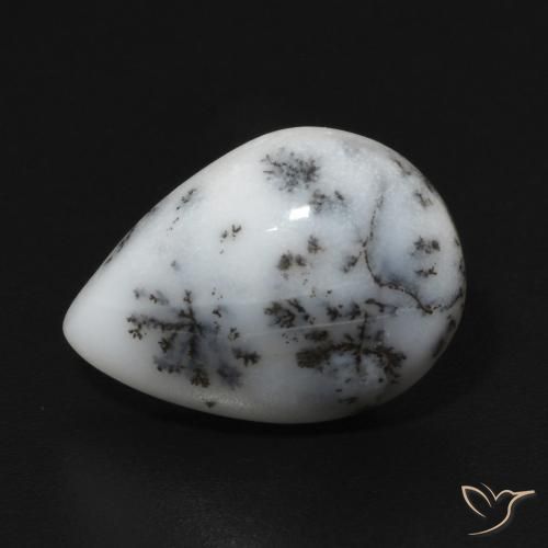 4.97ct Натуральный Белый с черным Дендритный агат, Форма груши, Непрозрачный
