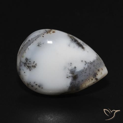 8.28ct Натуральный Белый с черным Дендритный агат, Форма груши, Непрозрачный