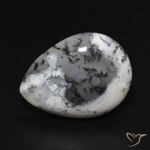 7.52ct Натуральный Белый с черным Дендритный агат, Форма груши, Непрозрачный
