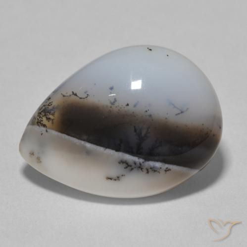 8.72ct Натуральный Белый с черным Дендритный агат, Форма груши, Непрозрачный