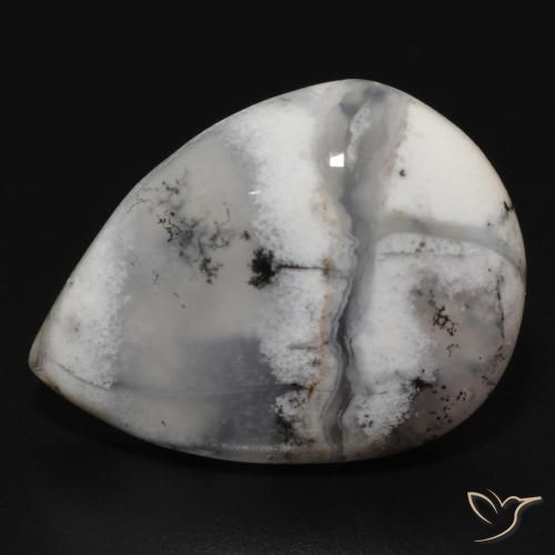 11.50ct Натуральный Белый с черным Дендритный агат, Форма груши, Непрозрачный