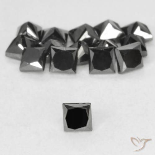 0.08ct Натуральный Черный Бриллиант, Квадрат, Непрозрачный