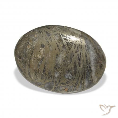 37.90 карата, натуральный Черноватая бронза Feather Pyrite, Овал, Непрозрачный