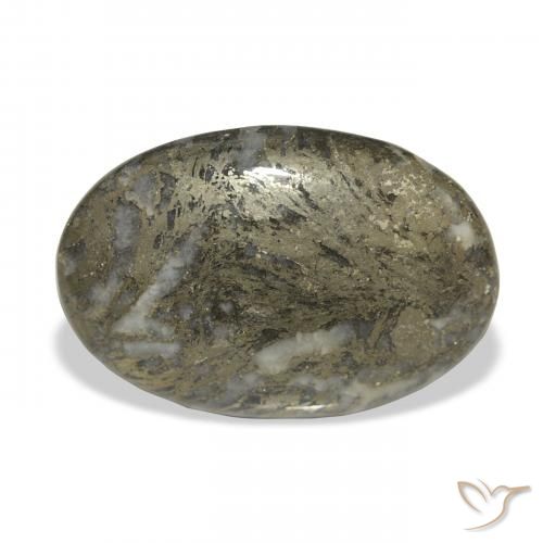 32.77ct Натуральный Черный с бронзой Feather Pyrite, Овал, Непрозрачный