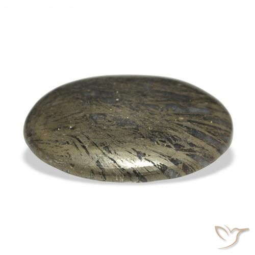 36.00 карата, натуральный Черный с бронзой Feather Pyrite, Овал, Непрозрачный