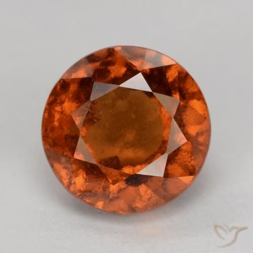 2.12ct Натуральный Темно-оранжевый Гранат Гессонит, Круглый, VS-SI