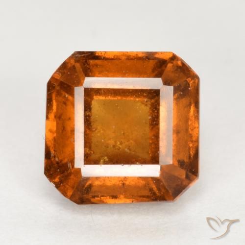 1.58ct Натуральный Средне-темно-оранжевый Гранат Гессонит, Изумрудная огранка, VS-SI