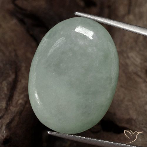 25.64ct Натуральный Серовато-зеленый Жадеит, Овал, Полупрозрачный