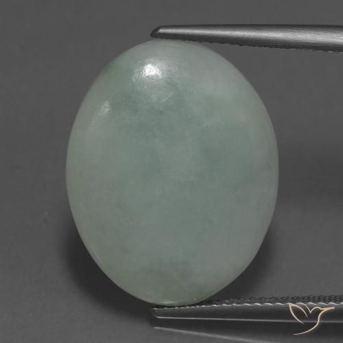 13.75ct Натуральный Мшистый серый зеленый Жадеит, Овал, Полупрозрачный