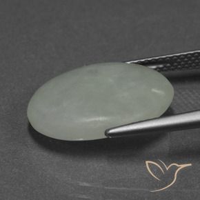 9.66 карата, натуральный Серовато-зеленый Жадеит, Овал, Полупрозрачный