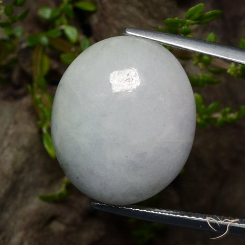 22.14ct Натуральный Серовато-белый Жадеит, Овал, Полупрозрачный
