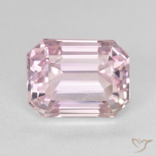 10.00ct Натуральный Светло-розовый разных оттенков кунцит, Изумрудная огранка, Чистота VVS