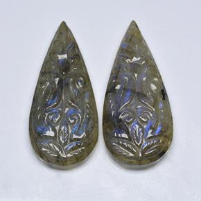 36.44 карата, натуральный Многоцветный Лабрадорит, Форма груши, Полупрозрачный