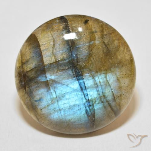 33.08ct Натуральный Многоцветный Лабрадорит, Круглый, Полупрозрачный
