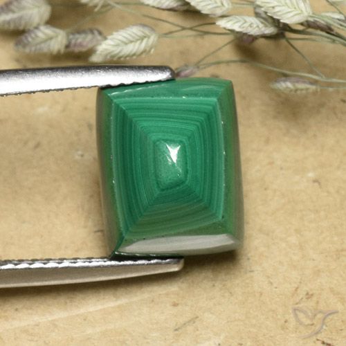 8.18ct Натуральный Теплый зеленый Малахит, Огранка Багет, Непрозрачный