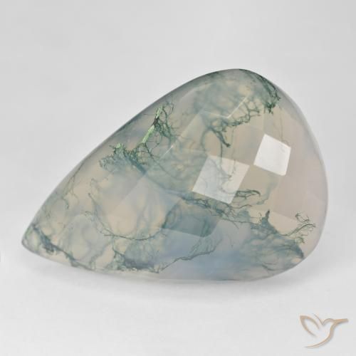38.73ct Натуральный Светло-зеленый Моховой агат, Форма груши, Полупрозрачный