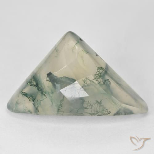 17.68ct Натуральный Светло-зеленый Моховой агат, Триллион, Полупрозрачный