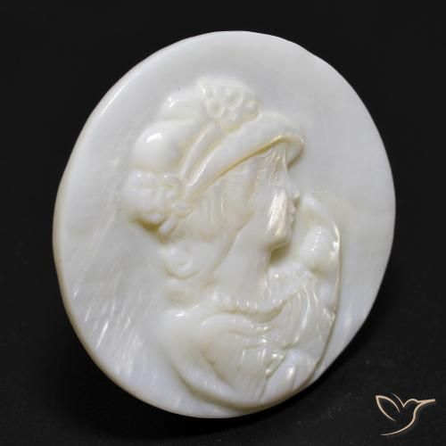 13.76 карата, натуральный жемчужно-белый Перламутр, Огранка Круг, Непрозрачный