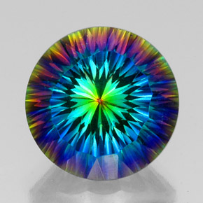 Натуральный многоцветный мистик-кварц 19,76 карата огранка круг, чистота VVS
