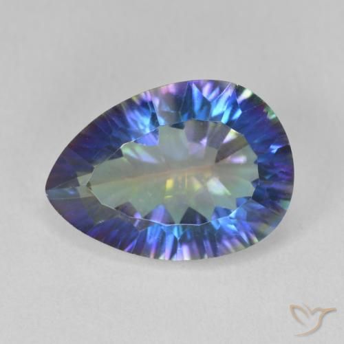 5.32ct Натуральный Многоцветный синий Мистический кварц, Форма груши, VVS-VS